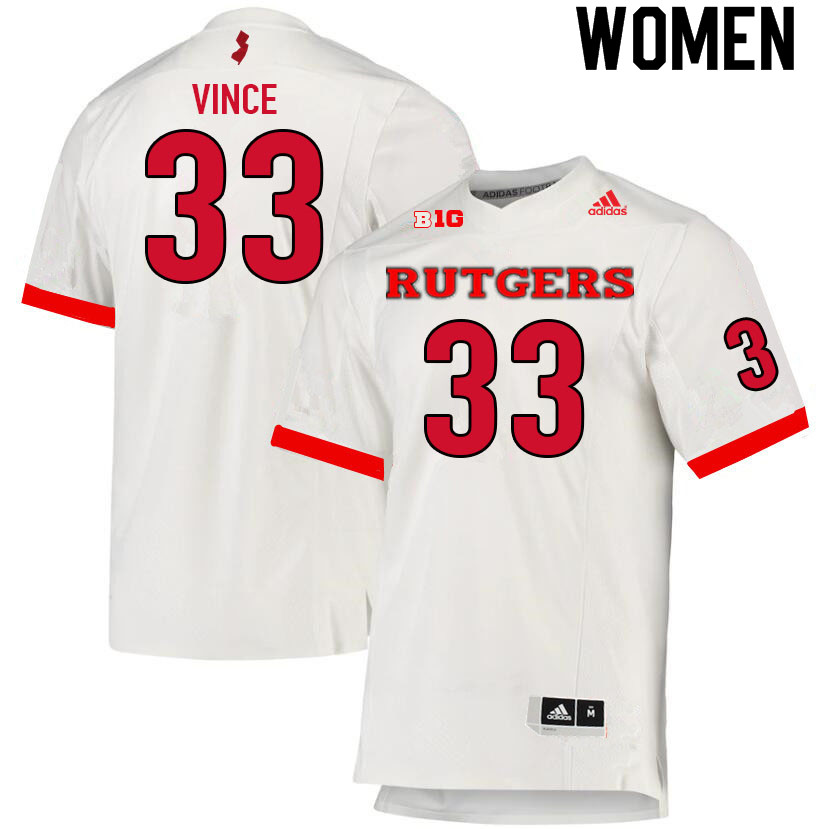 Women #33 Andrew Vince Rutgers Scarlet Knights College Football Jerseys Sale-White